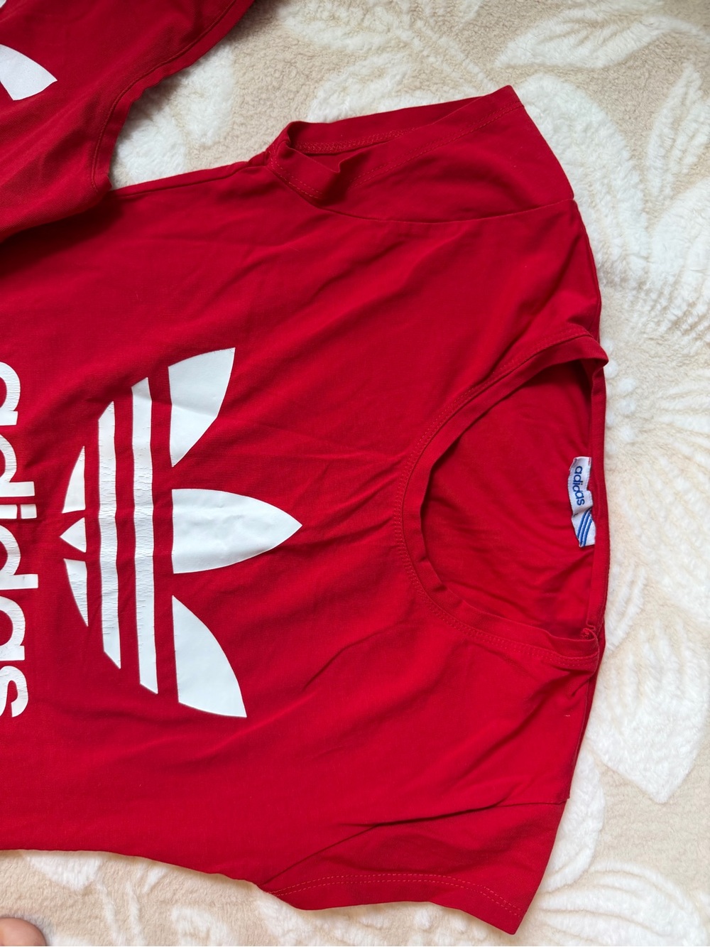 adidas Red Kids' Trefoil Crop Tank Top - Picture 5 of 6